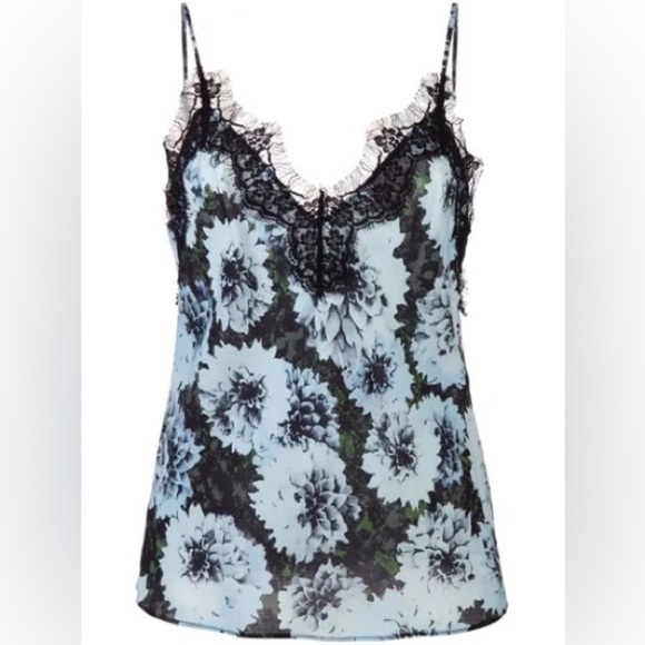 Fleur du Mal Tops - Fleur Du Mal Lace Trim Cami in Blue Floral